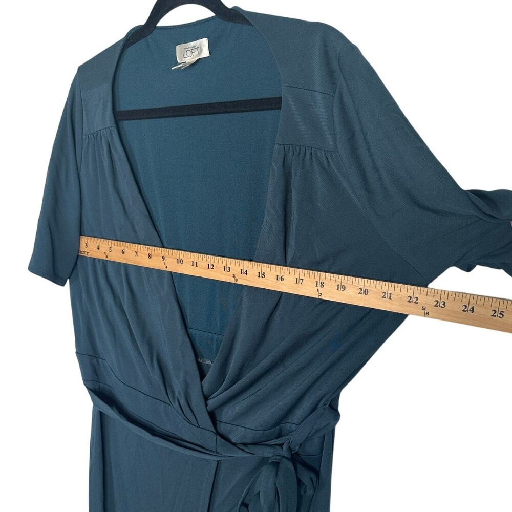 Ann Taylor Loft 14 Classic Wrap Midi Dress $149 Short Sleeve Rayon Teal Blue EUC - Picture 5 of 7